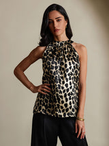 [Leopard] SilkSilky-FR 19Momme Soie Womens T-Shirt 003,