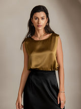 [Brun] SilkSilky-FR Sleeveless Round Neck Top À Fines Brides 003
