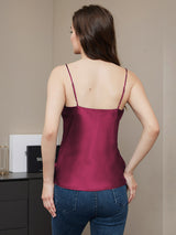 [Fuchsia] SilkSilky-FR Spaghetti Strap V Neck Top À Fines Brides 002