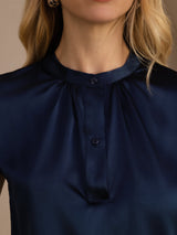 [Bleu Foncé] SilkSilky-FR Short Sleeve Blouse 005