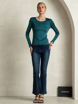 [Vert Posy] SilkSilky-FR Manches longues Col Rond Femme T-Shirt 005