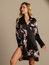 [Noir] SilkSilky-FR 19Momme Manches longues Col Cranté Chemise pour dormir 002