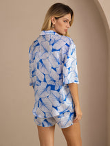 [Feuille de Glace] SilkSilky-FR Half Sleeve Lapel Collar Femme Pyjamas 002
