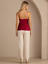 [Rouge Vineux] SilkSilky-FR Sleeveless V Neck Top À Fines Brides 005