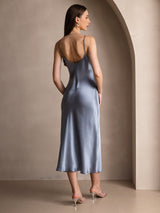 [Bleu Grisâtre] SilkSilky-FR Sleeveless V Neck Robes 002