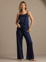 [Bleu Foncé] SilkSilky-FR 19Momme Fines Brides Encolure Dégagée Ensemble Camisole 004