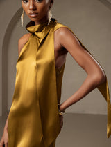 [Brun] SilkSilky-FR Sleeveless Tie Neck Robes 003