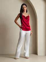 [Rouge Vineux] SilkSilky-FR 19Momme Fines Brides Col Bénitier Top À Fines Brides 008