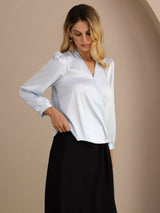 [Bleu Clair] SilkSilky-FR Long Sleeve Blouse 003