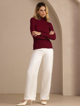 [Rouge Vineux] SilkSilky-FR Long Sleeve Turtle Neck Femme T-Shirt 007