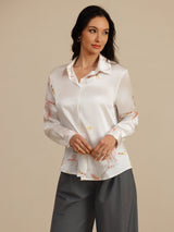 [Blanc] SilkSilky-FR 19Momme Manches longues Col à Revers Femme Chemise 004