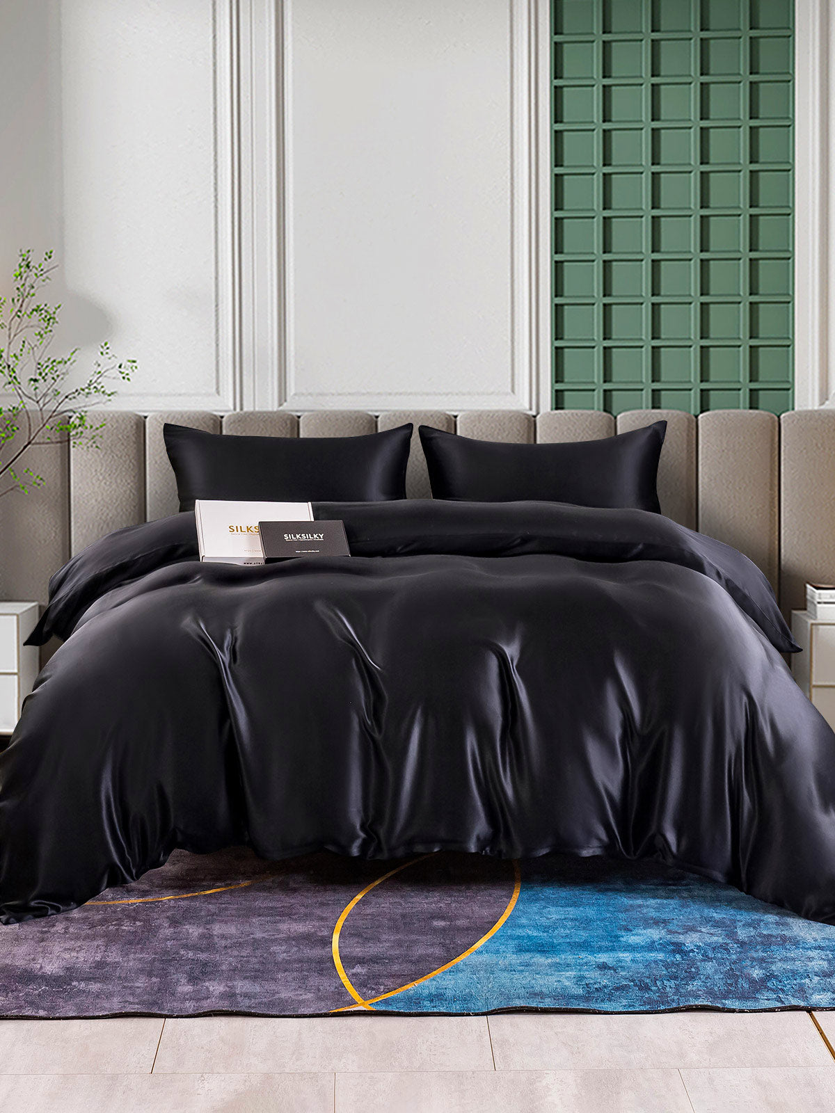 SilkSilky FR 25Momme Pure Soie Bedding Set Noir 002