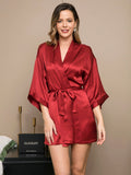 SilkSilky FR Pure Soie Manches mi longues Womens Robe RougeVineux 040