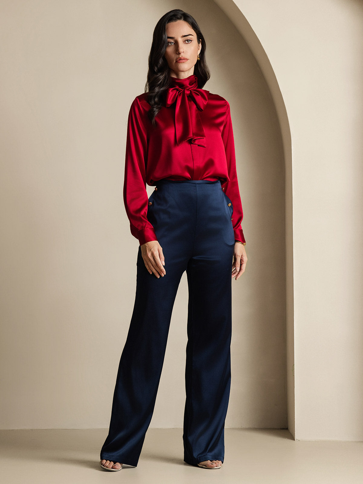 [Rouge Vineux] SilkSilky-FR 19Momme Soie Manches longues Blouse 009