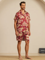 [Dragon Bordeaux] SilkSilky-FR Short Sleeve Lapel Collar Homme Pyjamas 006