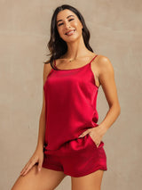 [Rouge Vineux] SilkSilky-FR 19Momme Soie Sans manches Col Rond Ensemble Camisole 006