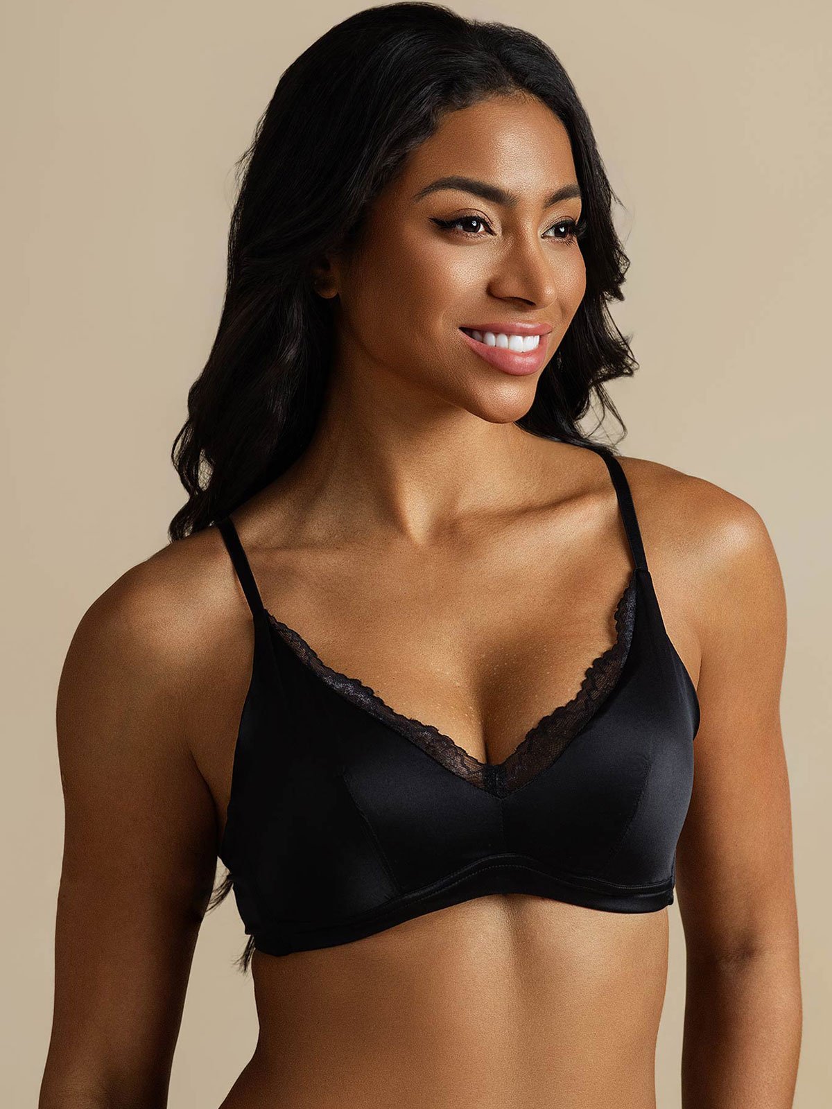 [Noir] SilkSilky-FR Soie Bra 001
