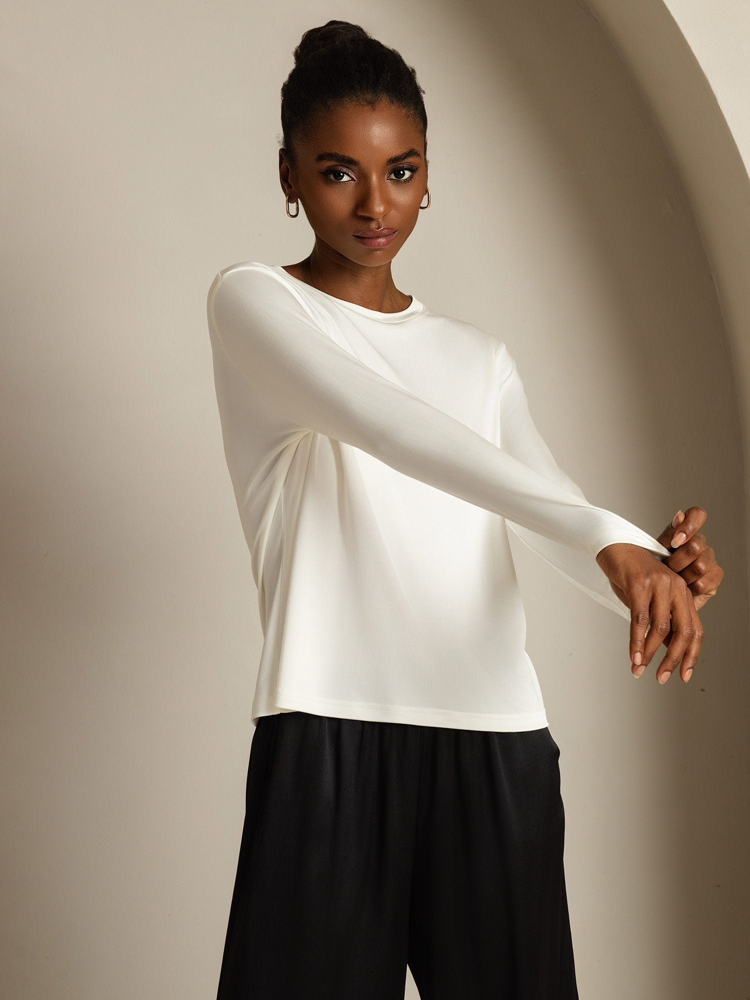 [Blanc] SilkSilky-FR Soie Womens T-Shirt 007,