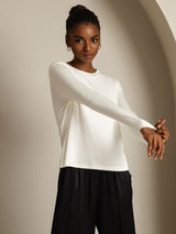 [Blanc] SilkSilky-FR Long Sleeve Crew Neck Femme T-Shirt 007