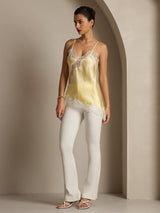 [Jaune Clair] SilkSilky-FR Spaghetti Strap V Neck Top À Fines Brides 008