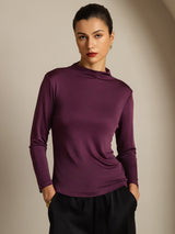 [Violette] SilkSilky-FR Soie Col Haut Femme T-Shirt 001