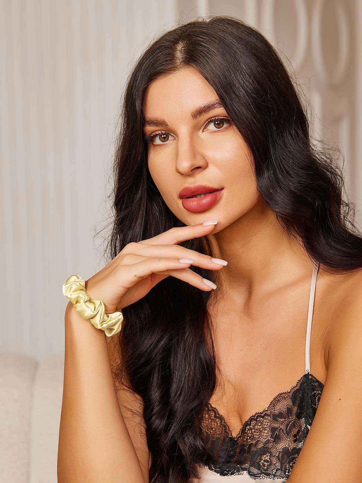 [Jaune Clair] SilkSilky-FR 19Momme Pure Soie Scrunchie 001