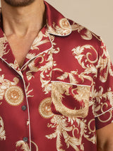 [Dragon Bordeaux] SilkSilky-FR Short Sleeve Lapel Collar Homme Pyjamas 004