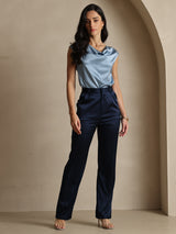 [Bleu Foncé] SilkSilky-FR 19Momme Soie Womens Pants 006