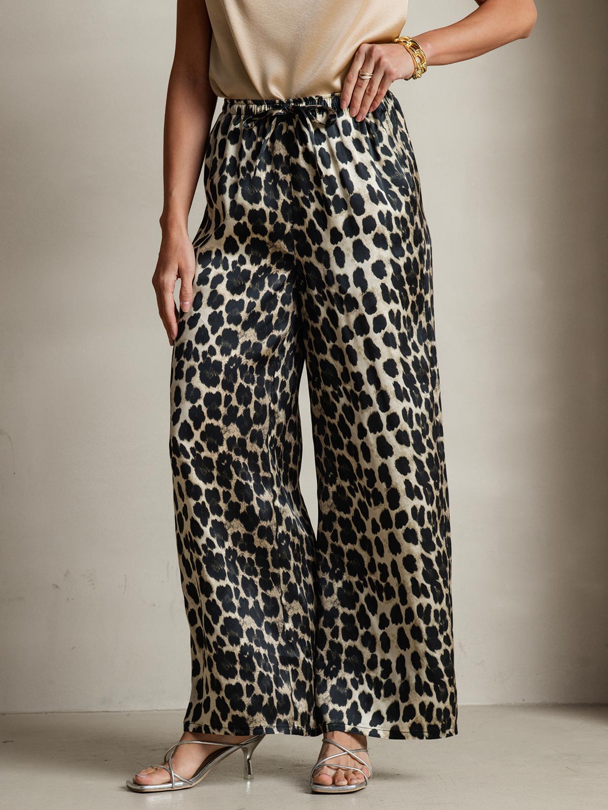 SilkSilky-FR Pure Soie Womens Pants Leopard 006