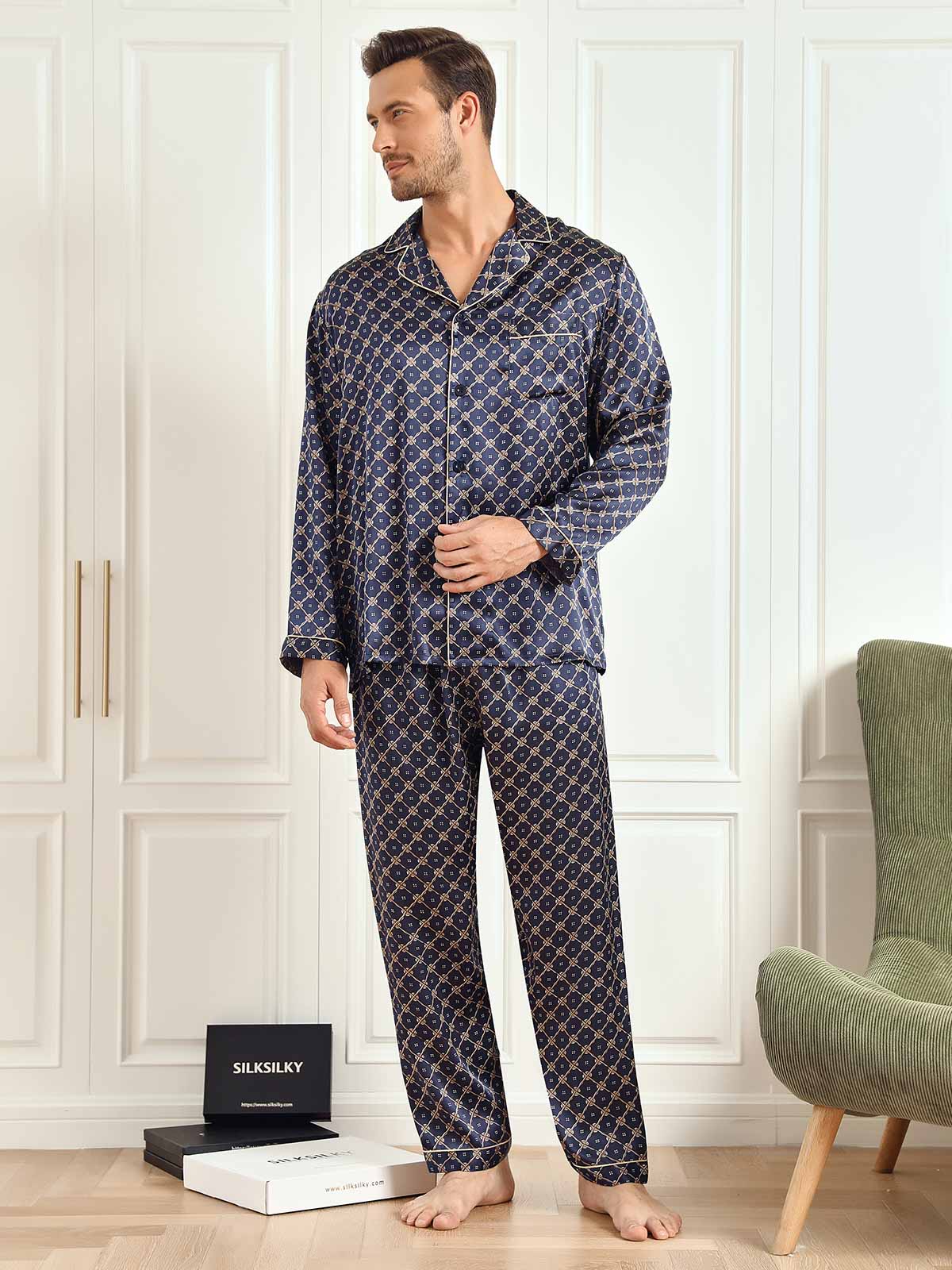 [Chaîne Marine] SilkSilky-FR 19Momme Pure Soie Mens Pajamas 006