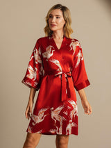 [Rouge Foncé] SilkSilky-FR 3/4 Sleeve Femme Peignoir 007