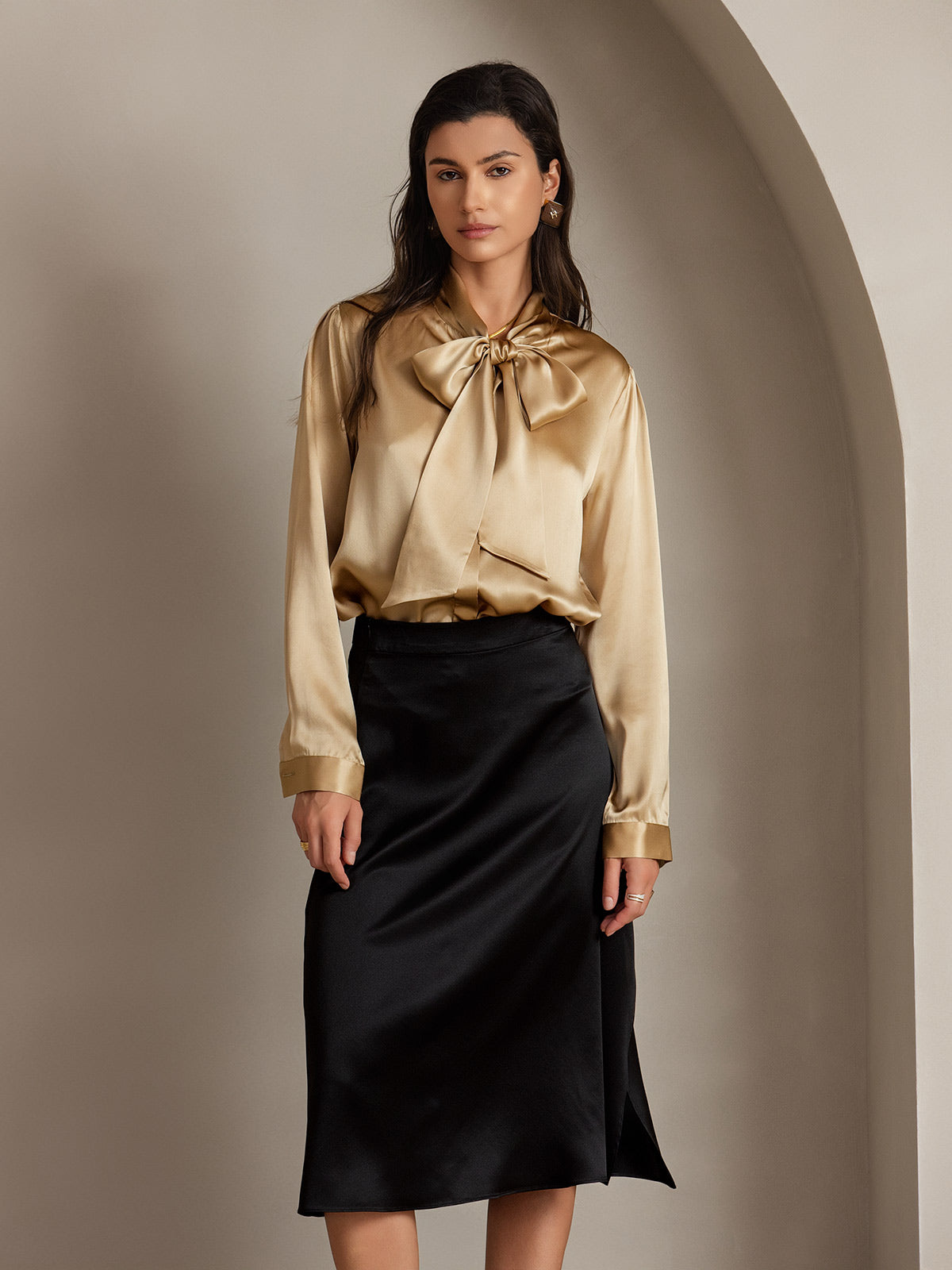 [Noir] SilkSilky-FR 19Momme Soie Skirt 001