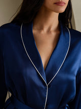 [Bleu Foncé] SilkSilky-FR Long Sleeve Shawl Collar Femme Pyjamas 003