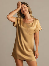 [Tan] SilkSilky-FR 19Momme Manches courtes Col Rond Chemises de nuit 007