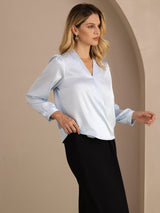 [Bleu Clair] SilkSilky-FR Long Sleeve Blouse 004