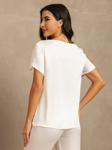 [Blanc] SilkSilky-FR 19Momme Manches courtes Femme Pyjamas 002