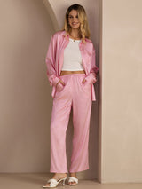 [Rayures Fines Roses] SilkSilky-FR Long Sleeve Lapel Collar Women's Outfit Sets 004
