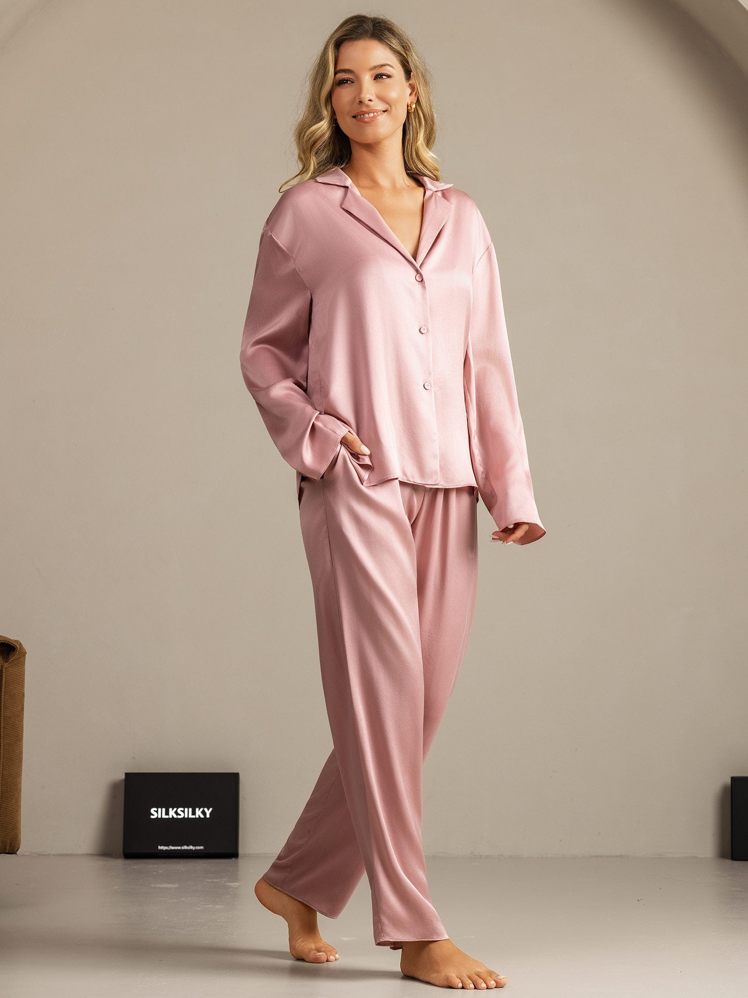 [PeauDePêche] SilkSilky-FR 19Momme Soie Découpe V Femme Pyjamas 006