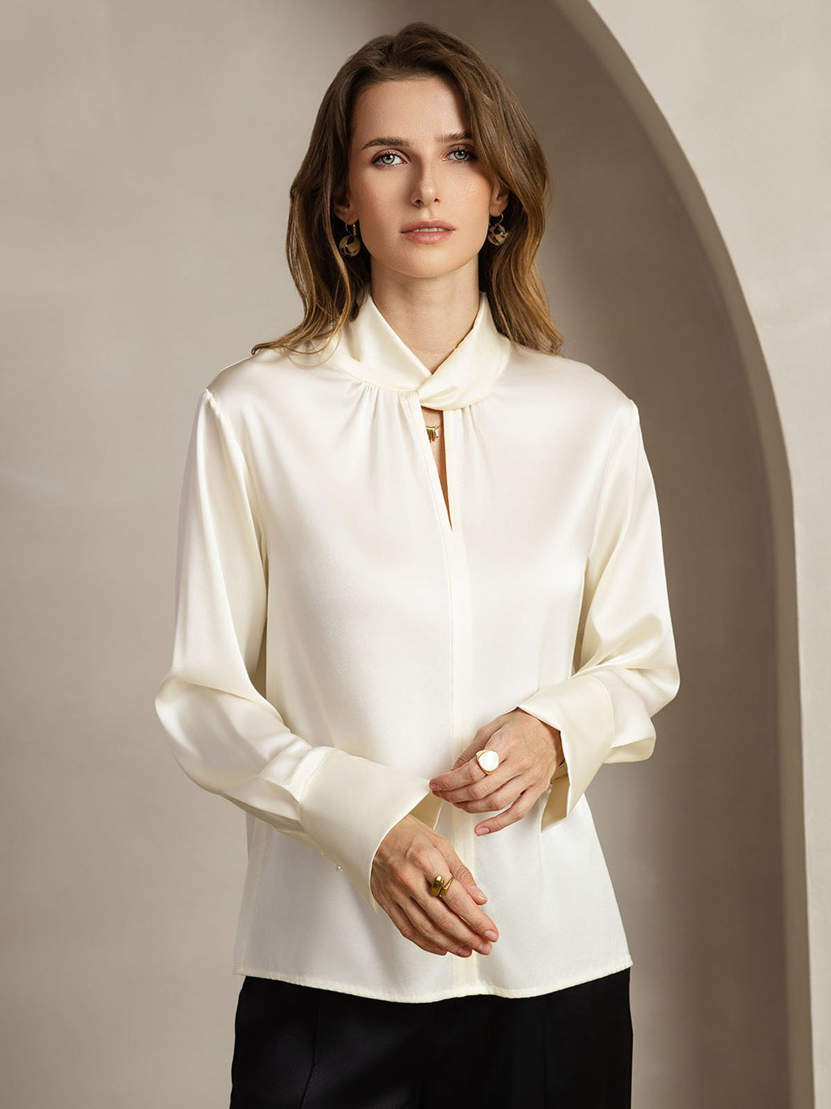 [Ivory] SilkSilky-FR 19Momme Soie Womens Shirt 004