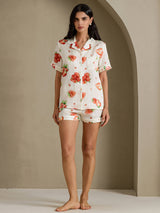 [Fraise Blanche] SilkSilky-FR Short Sleeve Notch Collar Femme Pyjamas 006