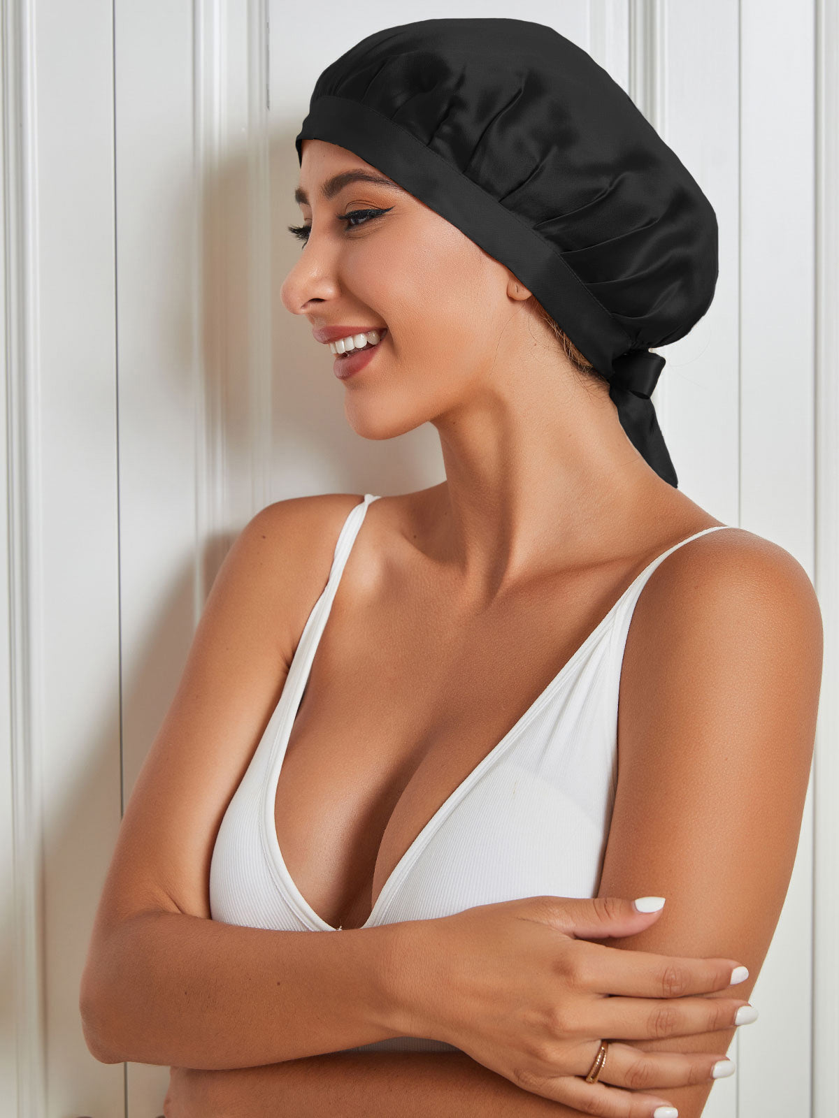 SilkSilky-FR Pure Soie Sleep Cap Noir 005