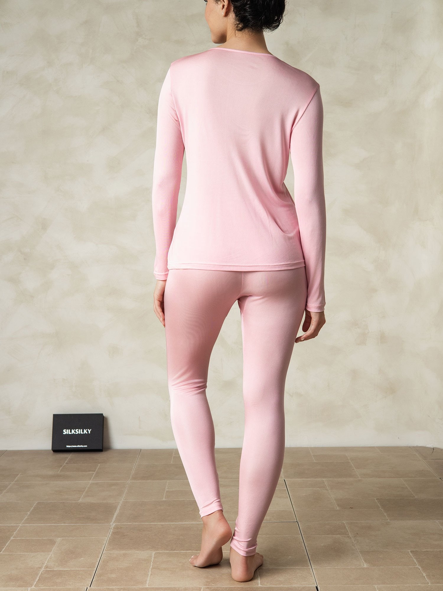 [Rose] SilkSilky-FR Soie Col Rond Femme Pyjamas 002