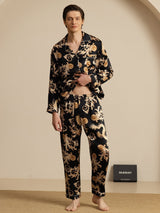 [Dragon Noir] SilkSilky-FR Long Sleeve Lapel Collar Homme Pyjamas 007