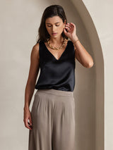 [Noir] SilkSilky-FR Sleeveless V Neck Top À Fines Brides 003