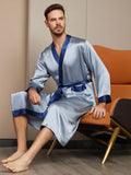 SilkSilky FR Pure Soie Manches longues Mens Robe BleuGrisâtre 004