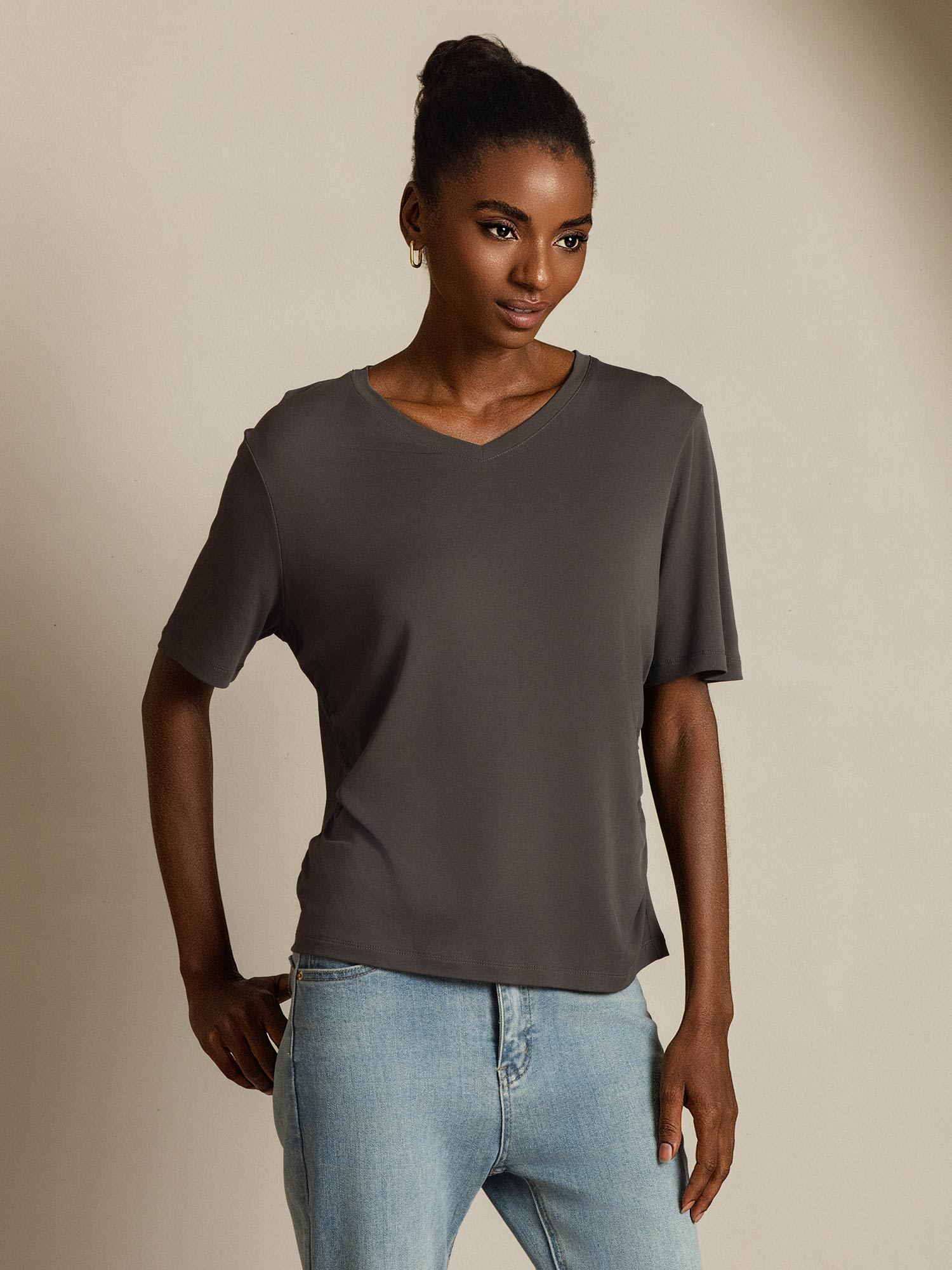 [Gris] SilkSilky-FR Soie Womens T-Shirt 006,