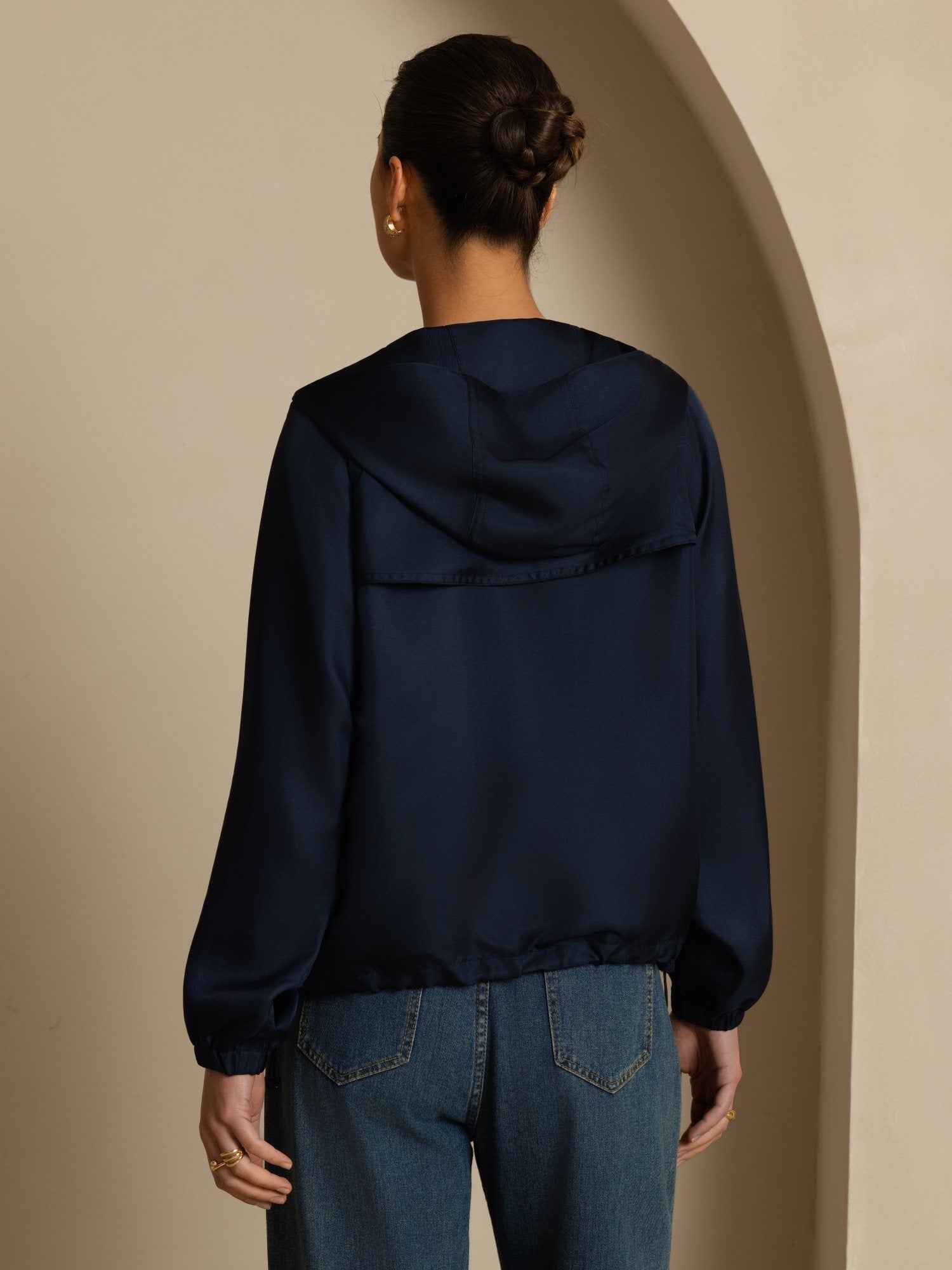 [BleuFoncé] SilkSilky-FR Manches longues Col Haut Femme Manteaux 002