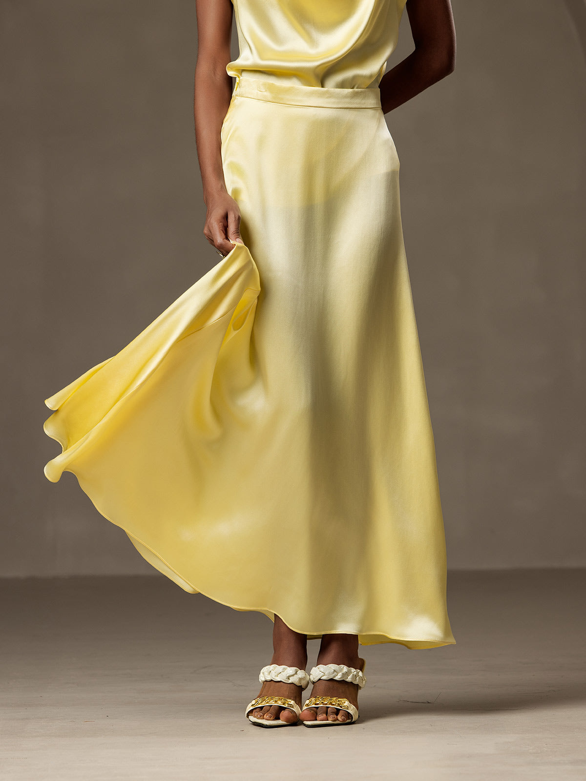 [Jaune Clair] SilkSilky-FR 19Momme Soie Skirt 001