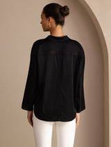 [Noir] SilkSilky-FR Long Sleeve Lapel Collar Blouse 002