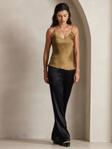 [Café] SilkSilky-FR Spaghetti Strap V Neck Top À Fines Brides 003